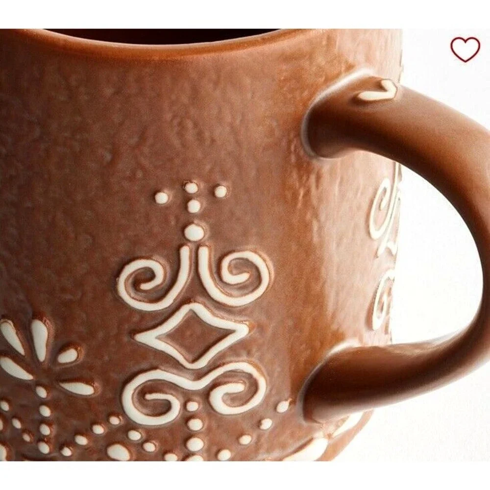 Pottery Barn Set of 2 Iced Gingerbread Brown Mugs 11oz Stoneware NIB Christmas